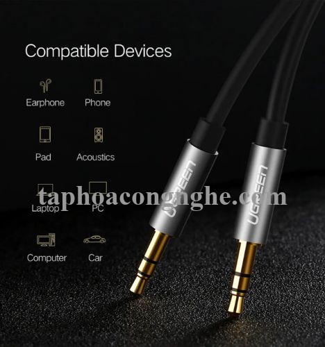 Ugreen 10723 0.5M màu Đen Cáp âm thanh 2 đầu 3.5mm dương dây dẹt AV119 30010723